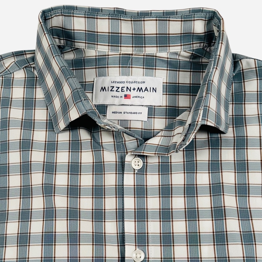 Mizzen+Main Leeward Button Down Shirt Mens Medium Blue Plaid Standard Fit